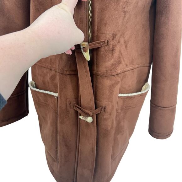Ralph Lauren Brown Faux Suede Sherpa Toggle Coat Jacket Brown‎ Size Large - Picture 6 of 12
